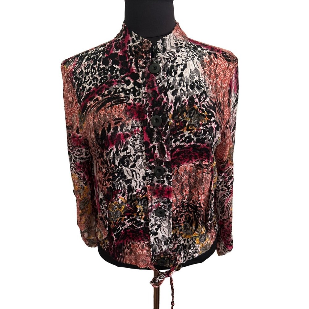 Linear Women's PS Nylon/Spandex Multicolor Lace Button Down Top